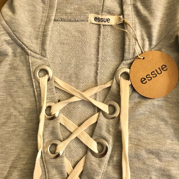 Grey silver lace up sweatshirt NWT - Picture 3 of 5